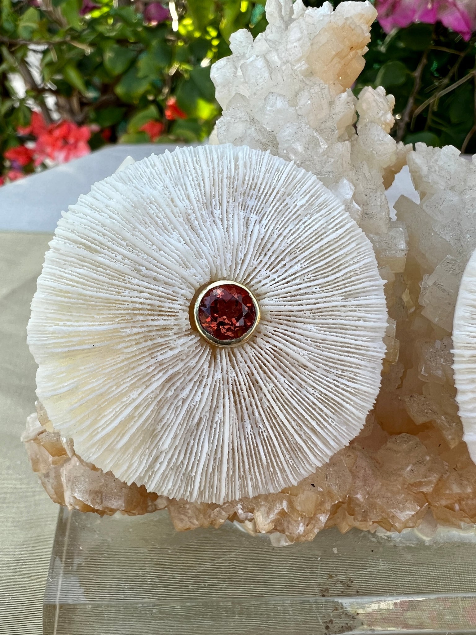 Pair of Sea Mushroom Earrings with Spessartine Garnets - 2