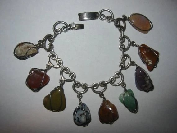 Mexican Sterling Silver and Agate Stone Charm Bracelet (1 of 4)