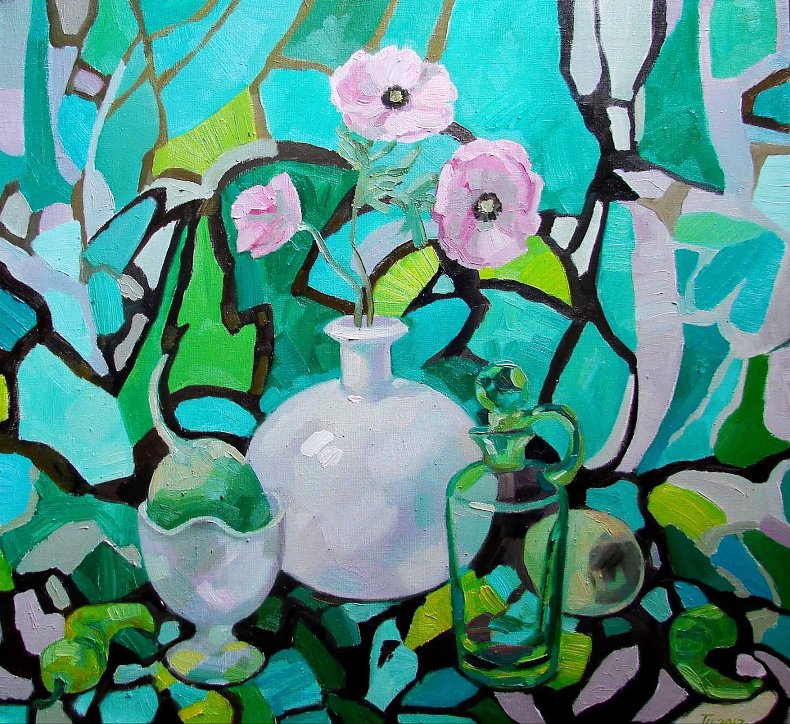 Oil painting Emerald still life Tatyana Shulyak: Title: Oil painting Emerald still life Tatyana Shulyak Description: 12SHUL Painter: Tatyana Shulyak Size: 65x70 cm/25.59x27.55 inches Components: oil, canvas Original painting CONDITION: excellent ART