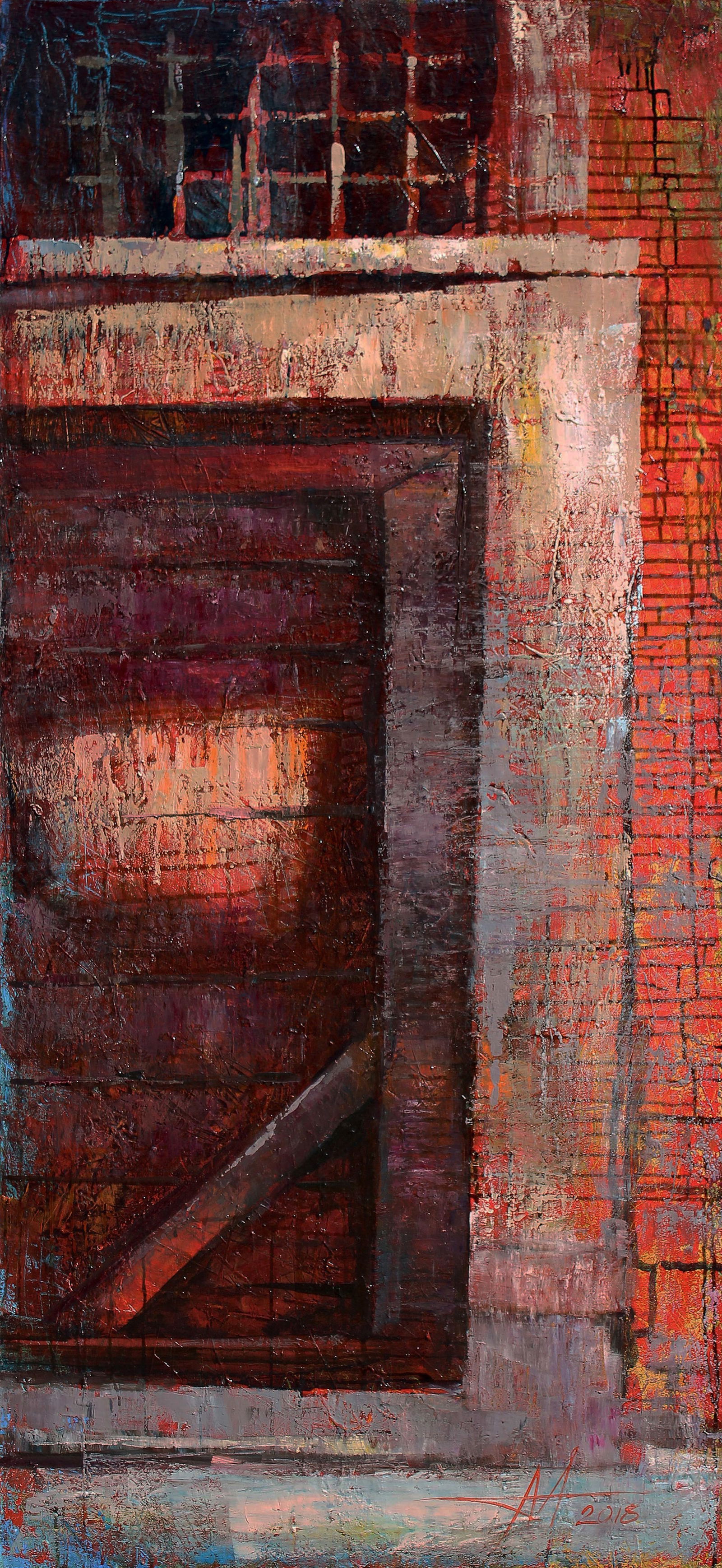 Oil painting Red door Anatoliy Menkiv: Title: Oil painting Red door Anatoliy Menkiv Description: 36MENK Painter: Anatoliy Menkiv Size: 150.5x68 cm/59.25x26.77 inches Components: oil, canvas Original painting - project LIFE OF 13 DOORS