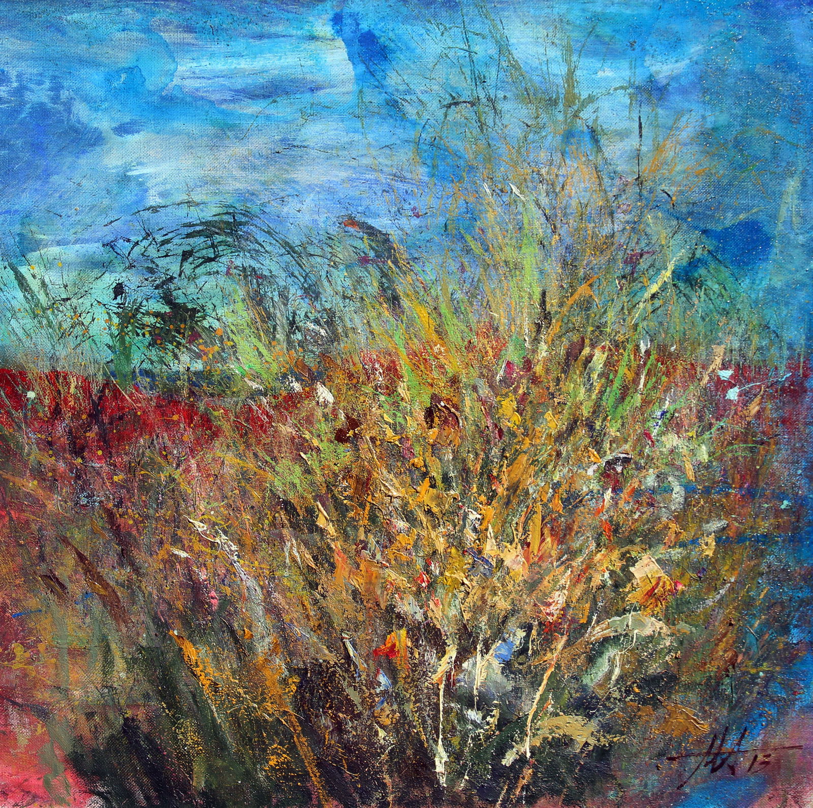 Oil painting Evening Anatoliy Menkiv: Title: Oil painting Evening Anatoliy Menkiv Description: 44MENK Painter: Anatoliy Menkiv Size: 75x75 cm/29.52x29.52 inches Components: oil, acrylic, canvas Original painting - series PERCEPTION CONDIT