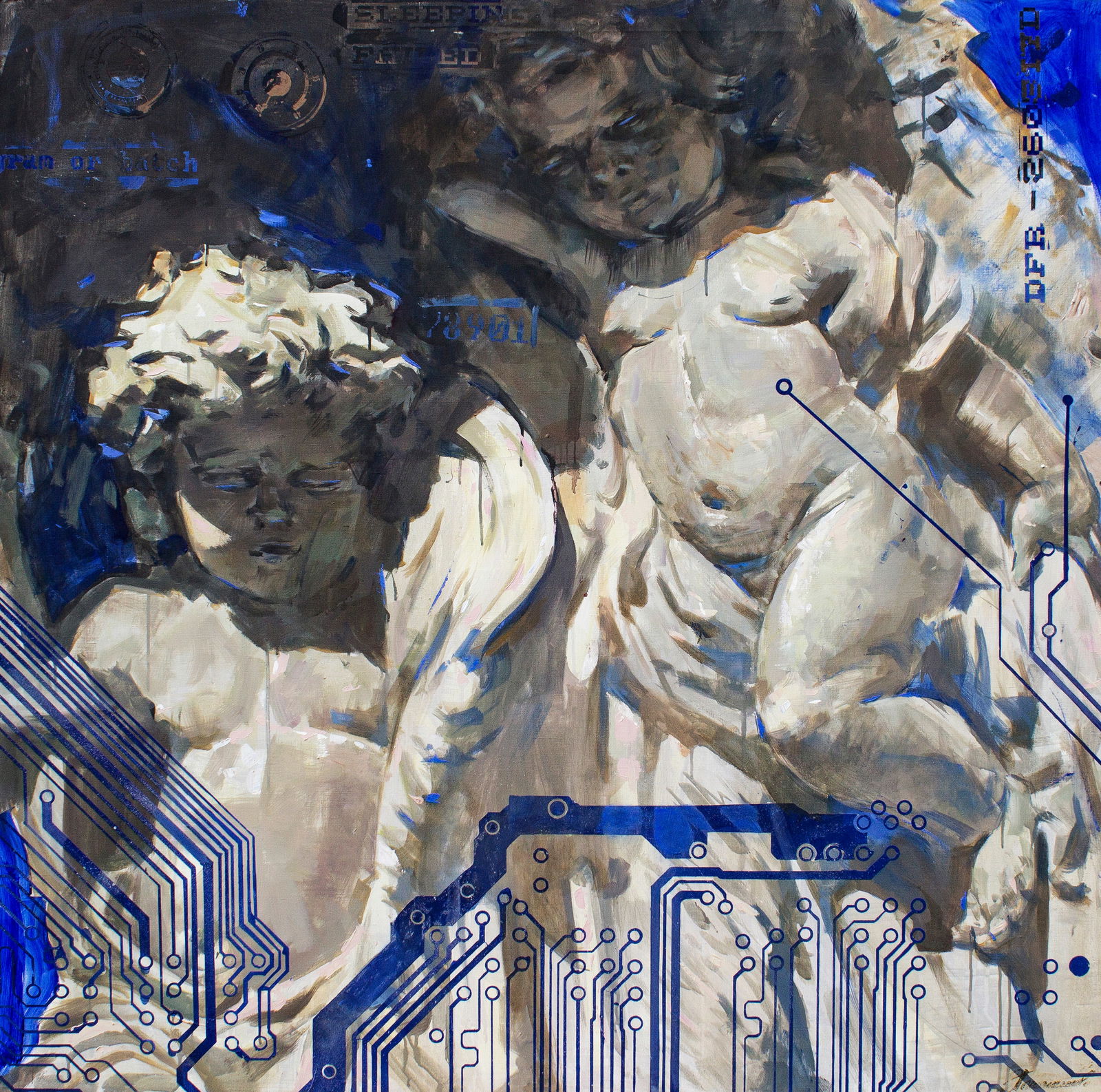 Oil painting System angels Ed Potapenkov: Title: Oil painting System angels Ed Potapenkov Description: 41POTAP Painter: Ed Potapenkov Size: 150x150 cm/59.05x59.05 inches Components: oil, canvas Original painting CONDITION: excellent ARTIST: E