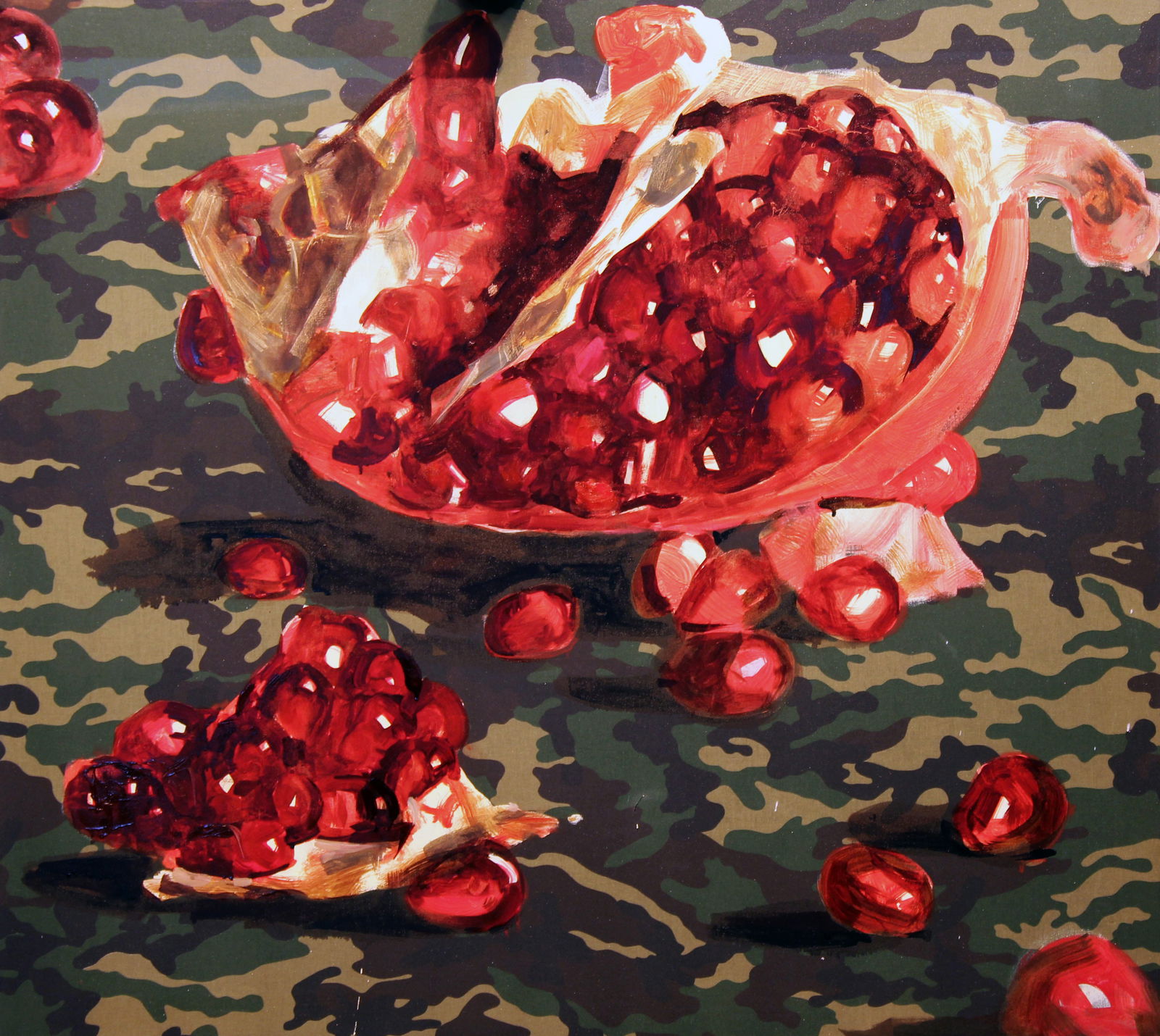 Oil painting Pomegranate fruit Ed Potapenkov: Title: Oil painting Pomegranate fruit Ed Potapenkov Description: 56POTAP Painter: Ed Potapenkov Size: 105x95 cm/41.33x37.40 inches Components: oil, camouflage Original painting CONDITION: excellent AR