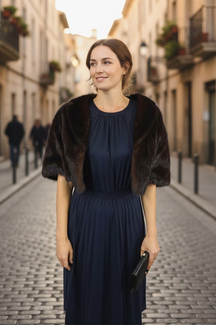 MAHOGANY MINK FUR CAPE EU: XL ; US: 20 - 3