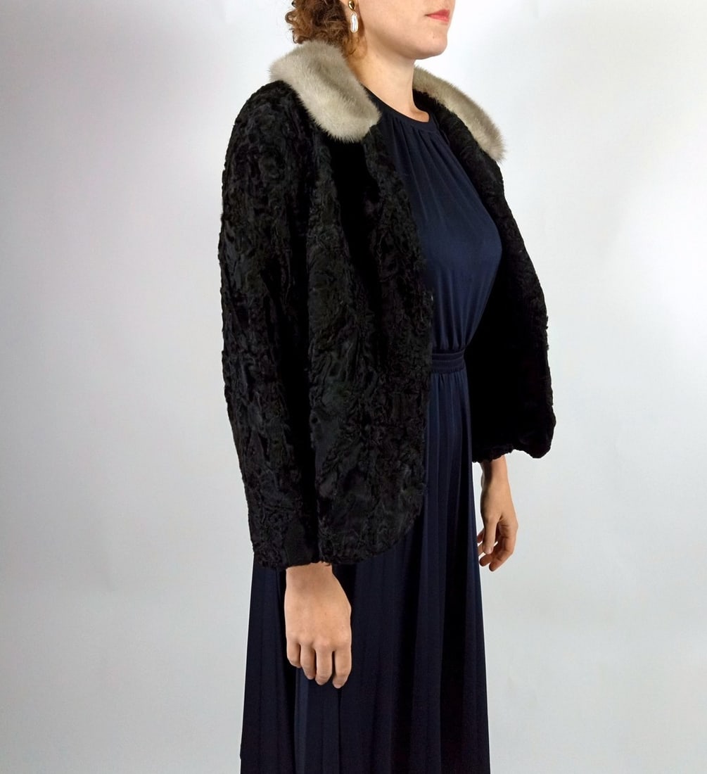 PLANTINUM MINK & BLACK KARABUL FUR JACKET EU: XL; US: 20 - 10