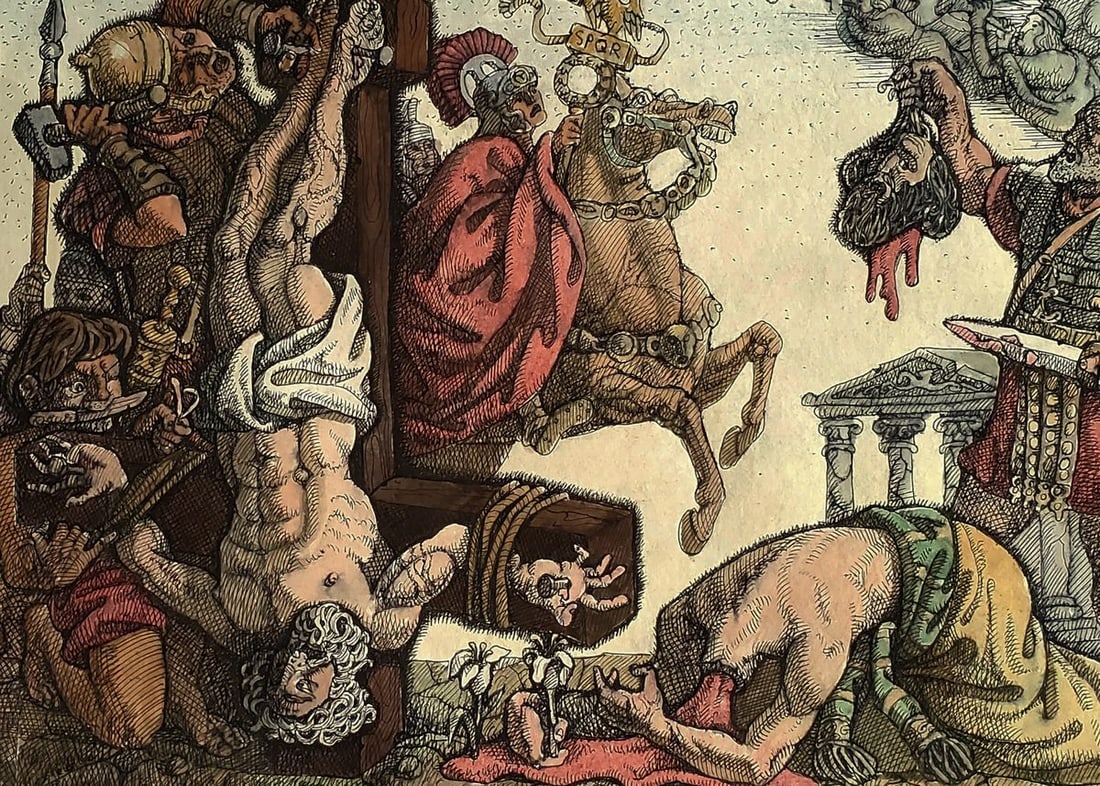 Ink painting The execution of the apostles Daniil Litvinov - 2