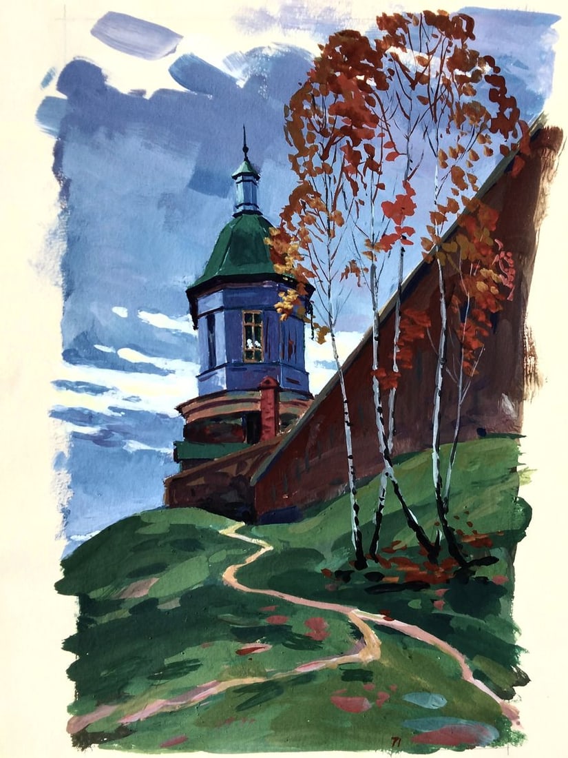 Gouache painting Silent observer of the earth Vitaly Duhnevich (1 of 5)