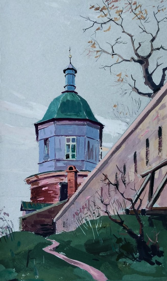 Gouache painting Chapel of the monastery Vitaly Duhnevich (1 of 5)