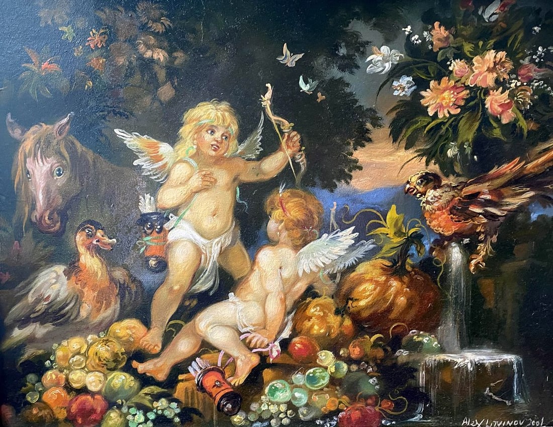 Oil painting Cupids and Pegasus Alexander Arkadievich Litvinov (1 of 10)