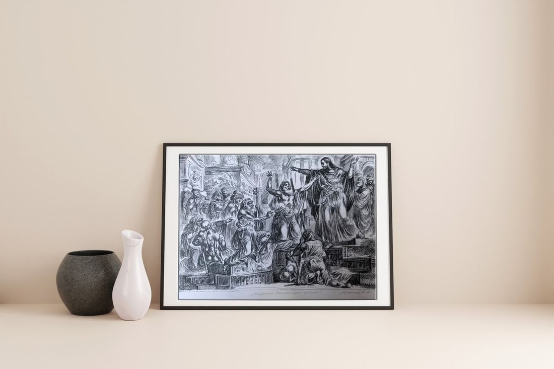 Pen painting Healing of the Blind Man of Jericho Alexander Arkadievich Litvinov - 2