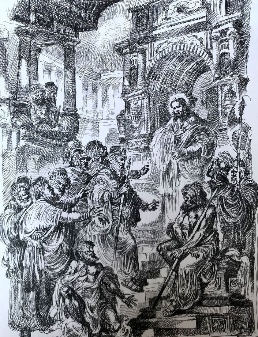 Pen painting Portrait of Christ Alexander Arkadievich Litvinov (1 of 12)