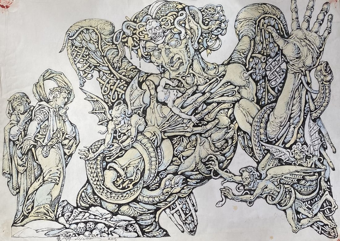 Pencil ,mascara, painting Dante "Divine Comedy" Litvinov Oleg Arkad'yevich (1 of 12)