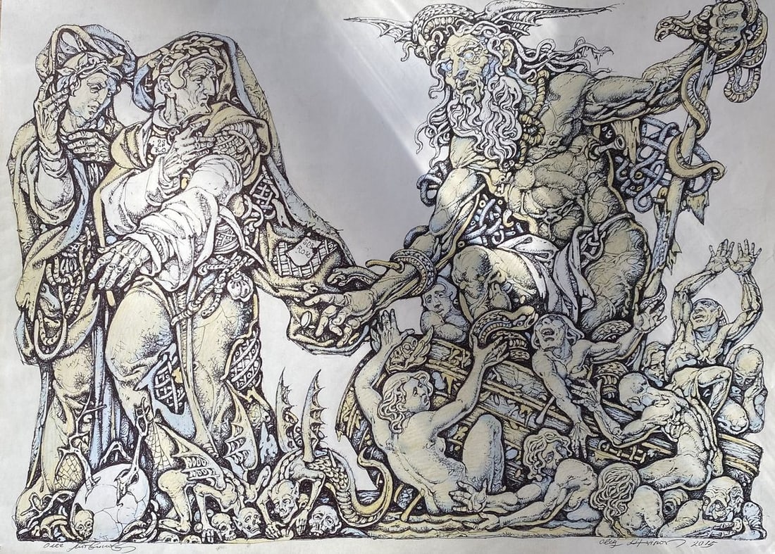 Pencil ,mascara, painting "Series of paintings" Dante "Divine Comedy"" Litvinov Oleg Arkad'yevich (1 of 12)