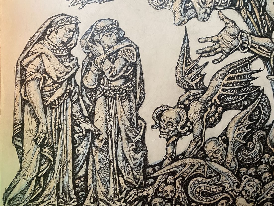 Pencil ,mascara, painting "Series of paintings" Dante "Divine Comedy"" Litvinov Oleg Arkad'yevich - 7