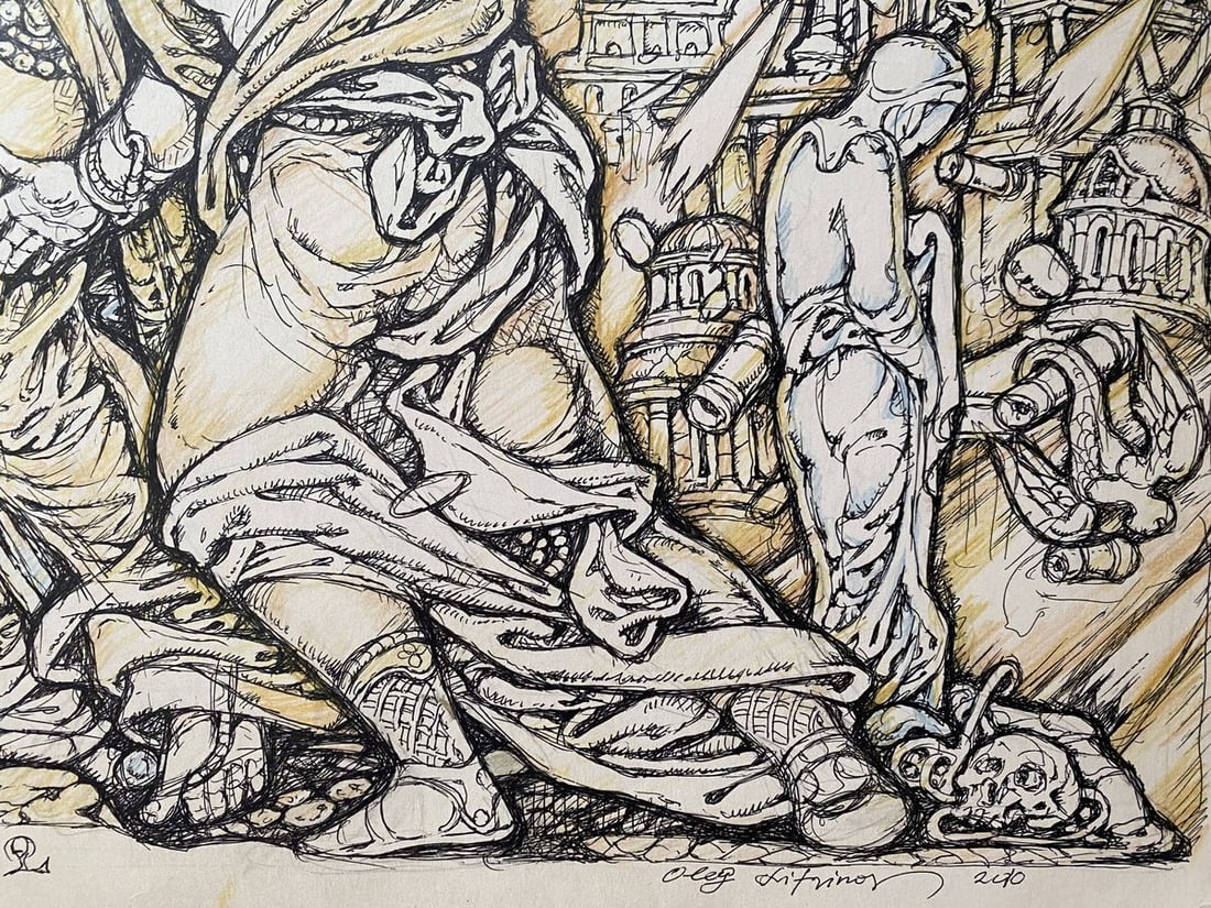 Pencil ,mascara, painting Lot and daughters Litvinov Oleg Arkad'yevich - 2