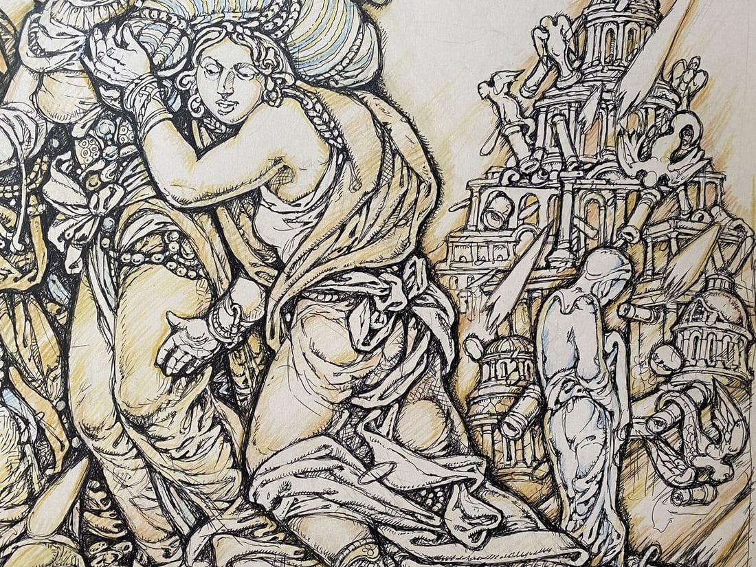 Pencil ,mascara, painting Lot and daughters Litvinov Oleg Arkad'yevich - 4