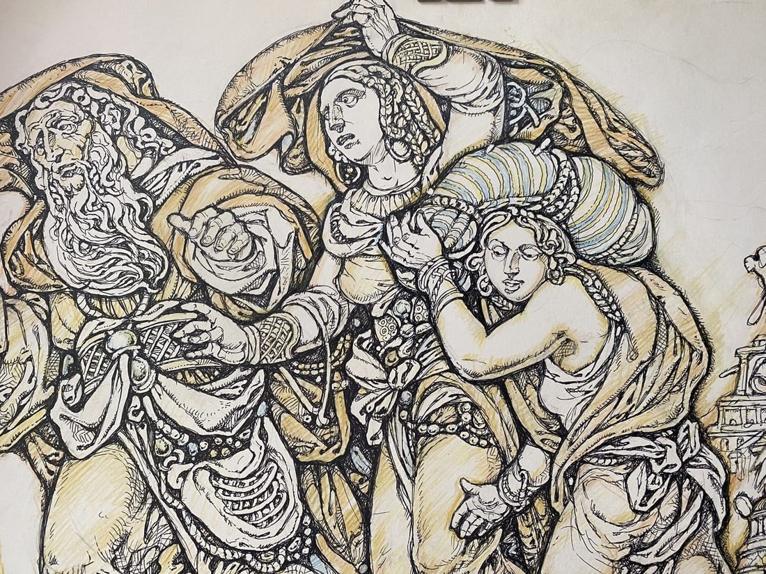 Pencil ,mascara, painting Lot and daughters Litvinov Oleg Arkad'yevich - 6