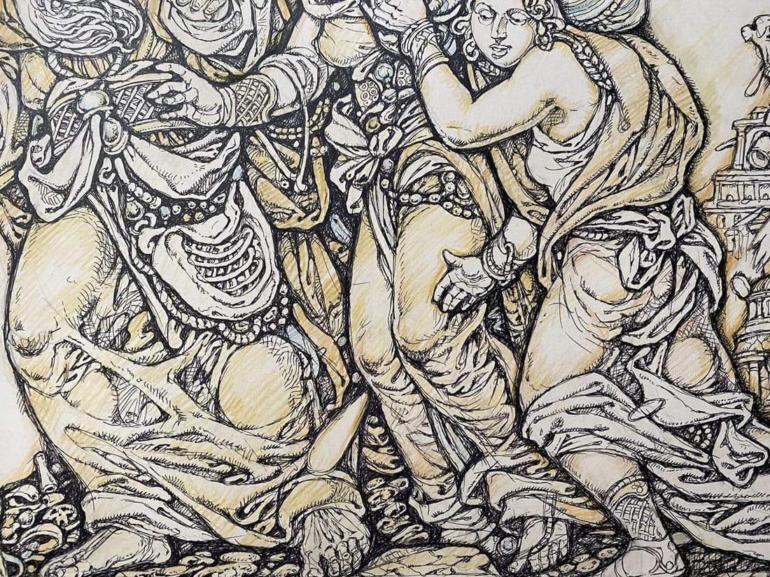 Pencil ,mascara, painting Lot and daughters Litvinov Oleg Arkad'yevich - 7