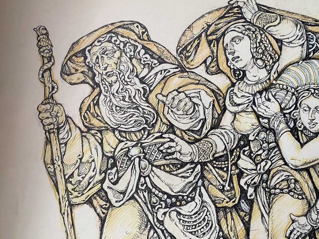 Pencil ,mascara, painting Lot and daughters Litvinov Oleg Arkad'yevich - 9