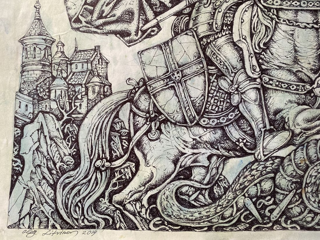 Watercolor ,mascara, painting George the Victorious Litvinov Oleg Arkad'yevich - 4