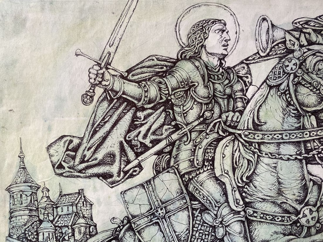 Watercolor ,mascara, painting George the Victorious Litvinov Oleg Arkad'yevich - 5