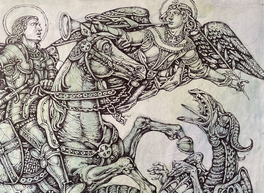 Watercolor ,mascara, painting George the Victorious Litvinov Oleg Arkad'yevich - 6