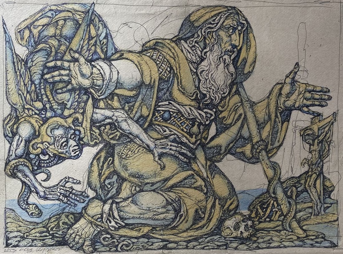 Pencil ,mascara, painting Prophet Litvinov Oleg Arkad'yevich: Title: Pencil ,mascara, painting Prophet Litvinov Oleg Arkad'yevich Description: No. Litv 809 *** ABOUT THIS PAINTING *** * TITLE: "Prophet " * ARTISTS: Litvinov Oleg Arkad'yevich * SIZE: 39x53 cm/'15