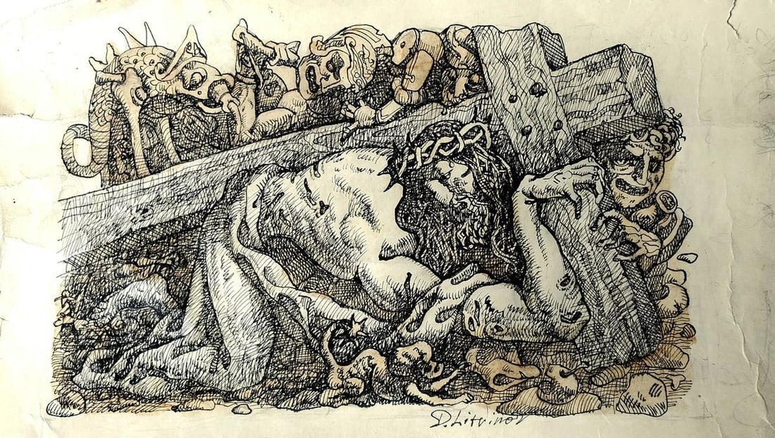 Pencil painting Path to Calvary Litvinov Daniil Olegovich (1 of 4)