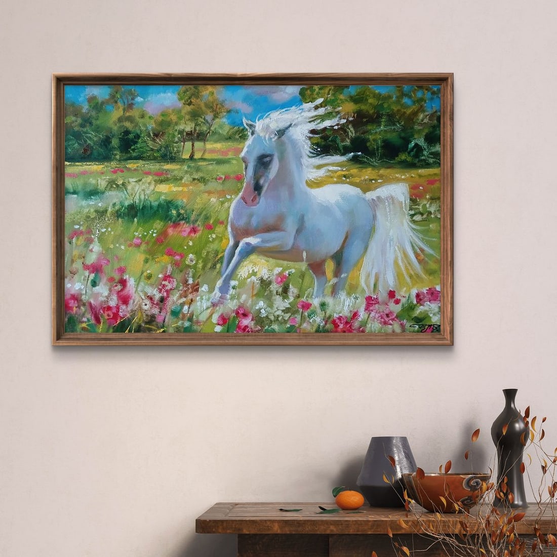 Oil painting A white horse gallops Anatoly Tarabanov - 2