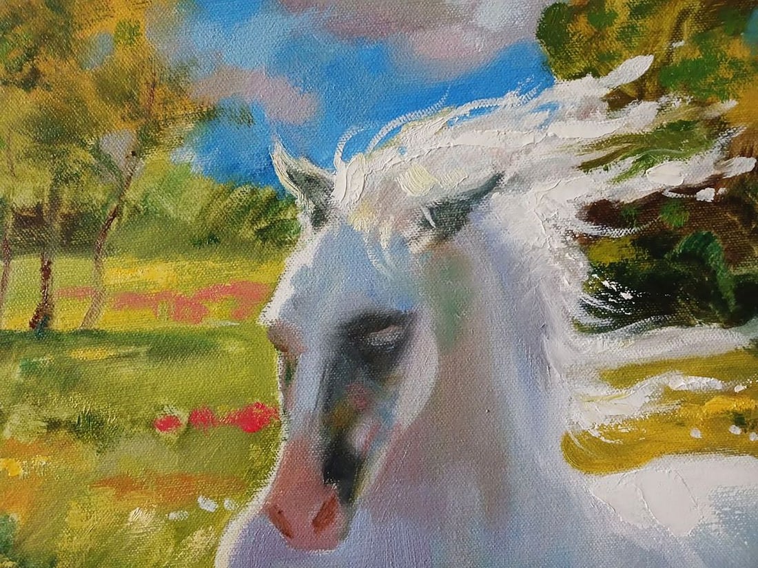 Oil painting A white horse gallops Anatoly Tarabanov - 5