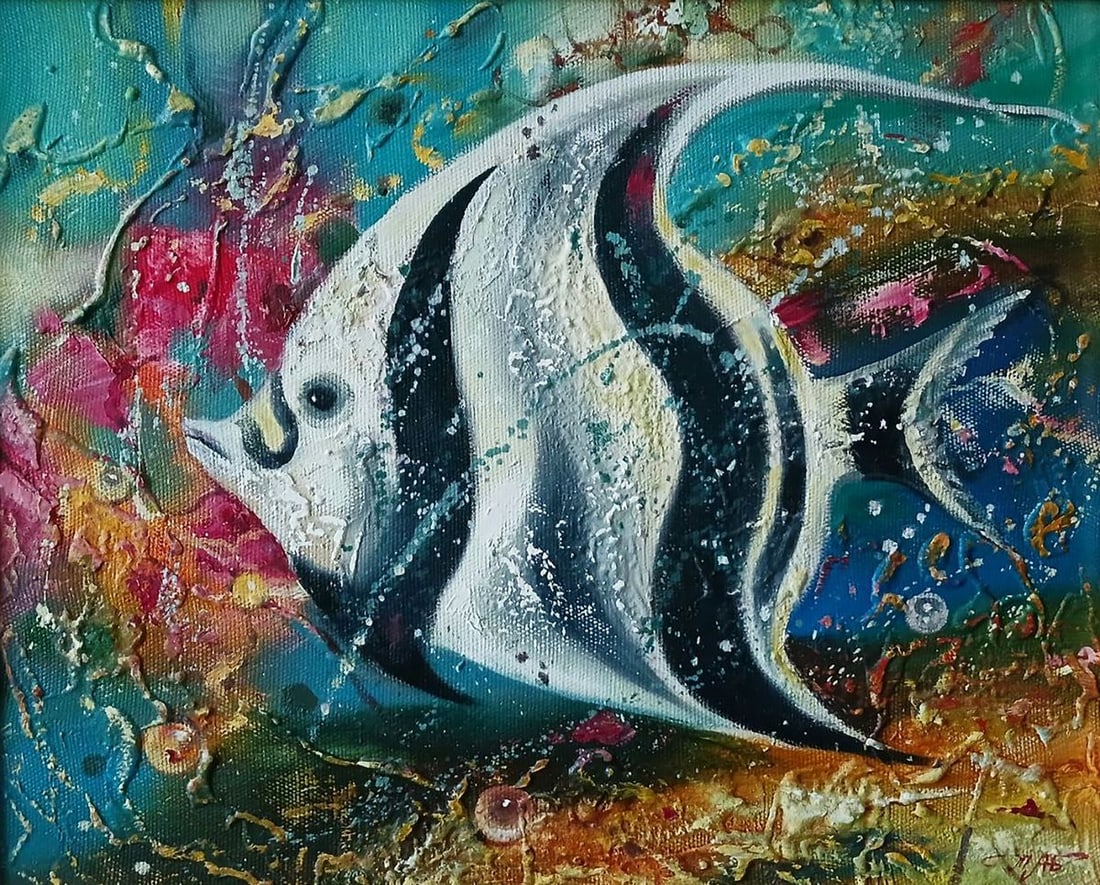 Abstract oil painting A big fish is swimming Anatoly Tarabanov: Title: Abstract oil painting A big fish is swimming Anatoly Tarabanov Description: №Tar 414*** ABOUT THIS PAINTING *** * TITLE: "A big fish is swimming" * ARTISTS: Anatoly Tarabanov * SIZE: 40x5