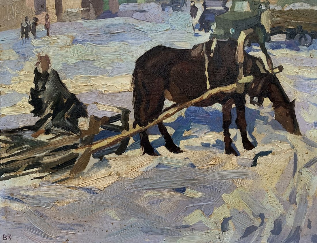 Oil painting Frosty air and the creak of a sledge Unknown artist (1 of 9)