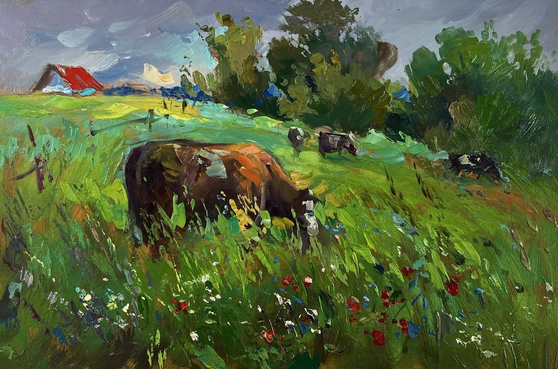 Oil painting Cows in a flower field Yuriy Suprunchuk - 3