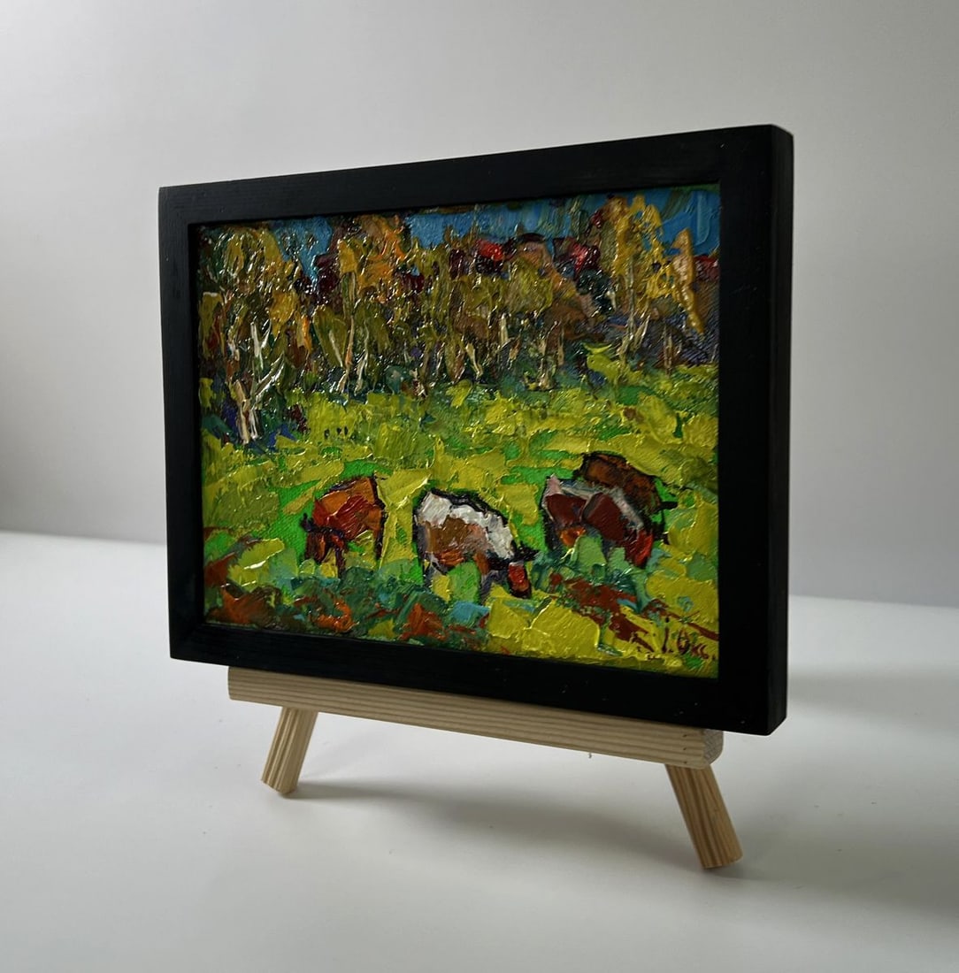 Oil painting Cows are grazing in the meadow Oksana Ivanyuk - 2
