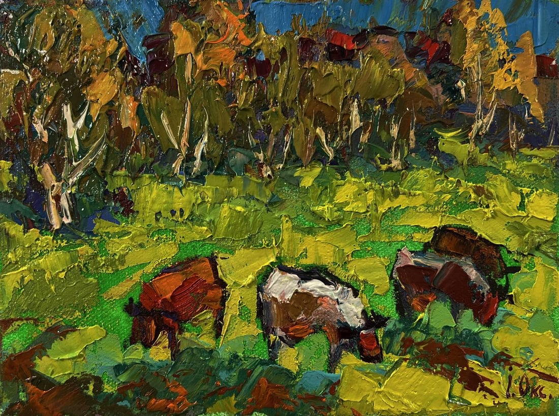 Oil painting Cows are grazing in the meadow Oksana Ivanyuk - 3