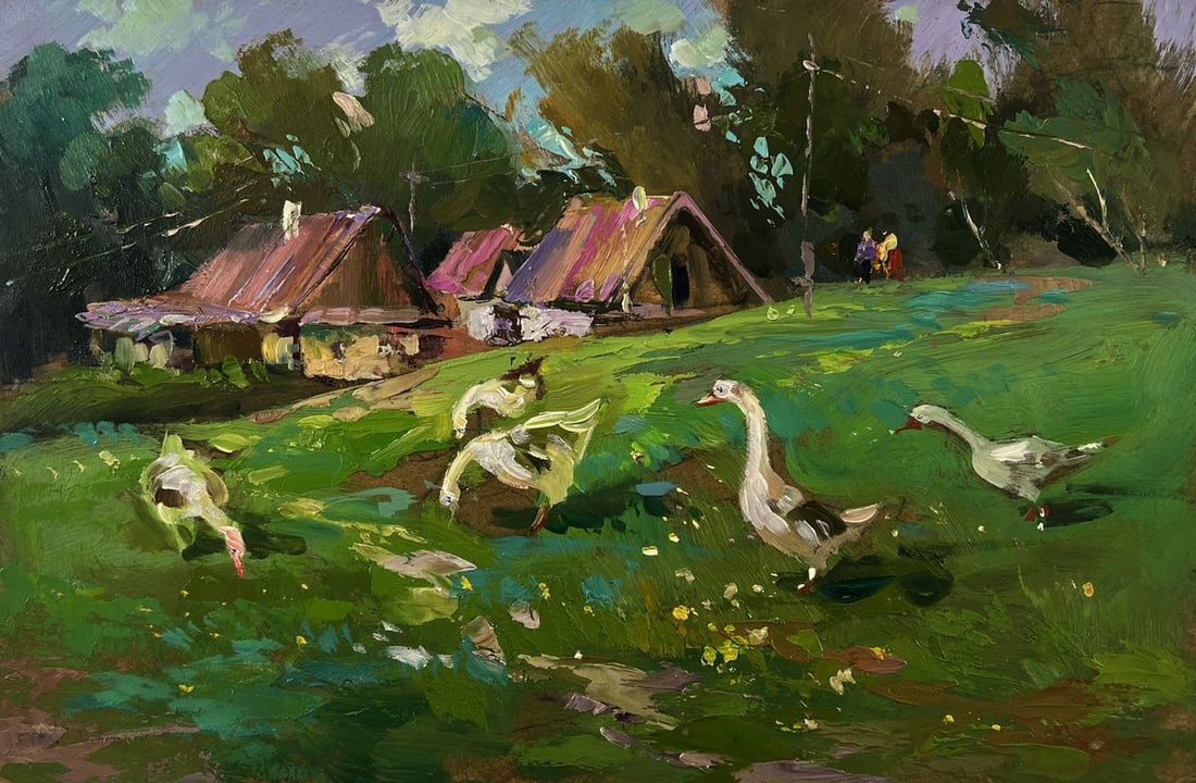 Oil painting Geese in the village Yuriy Suprunchuk - 3