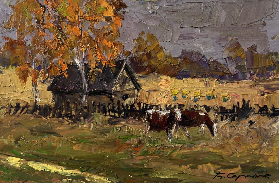 Oil painting Village cows grazing Boris Serdyuk - 3