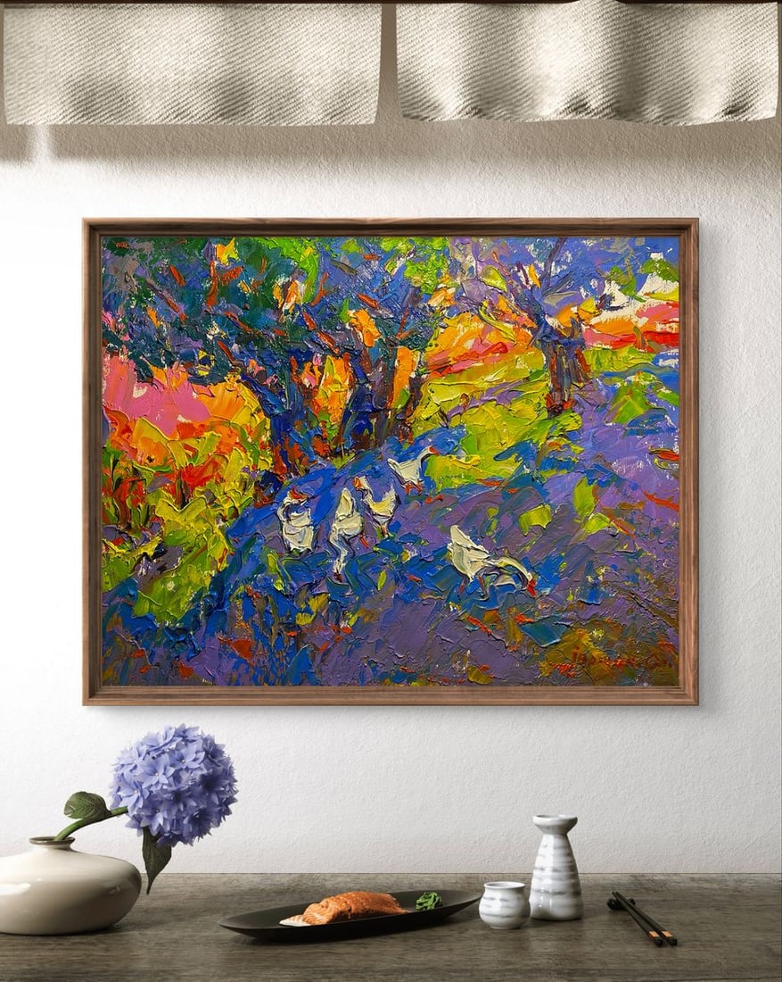 Oil painting Geese in the shade of a willow Alex Kalenyuk - 3