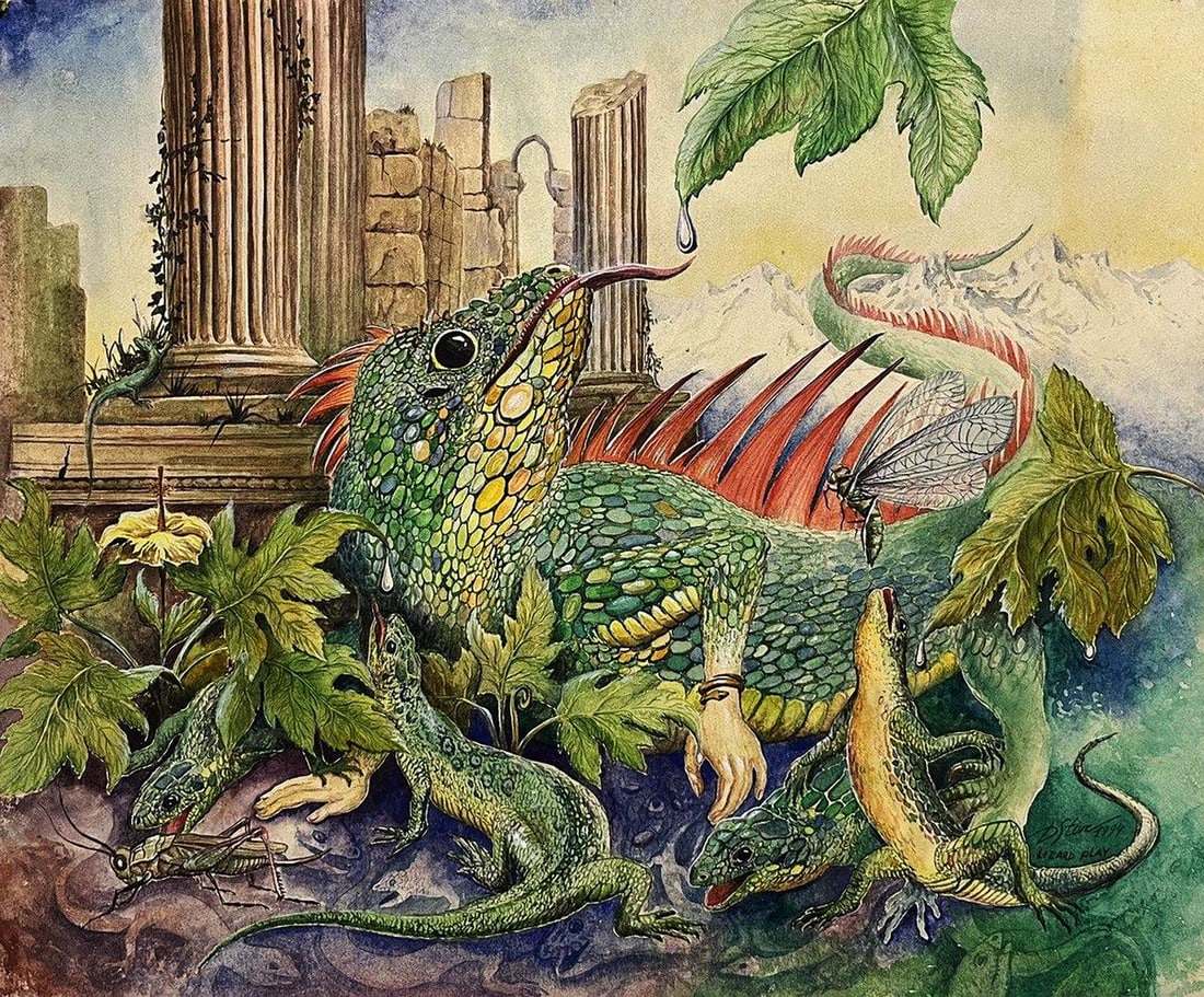 Watercolor painting Lizard game Dmytro Startsev (1 of 7)