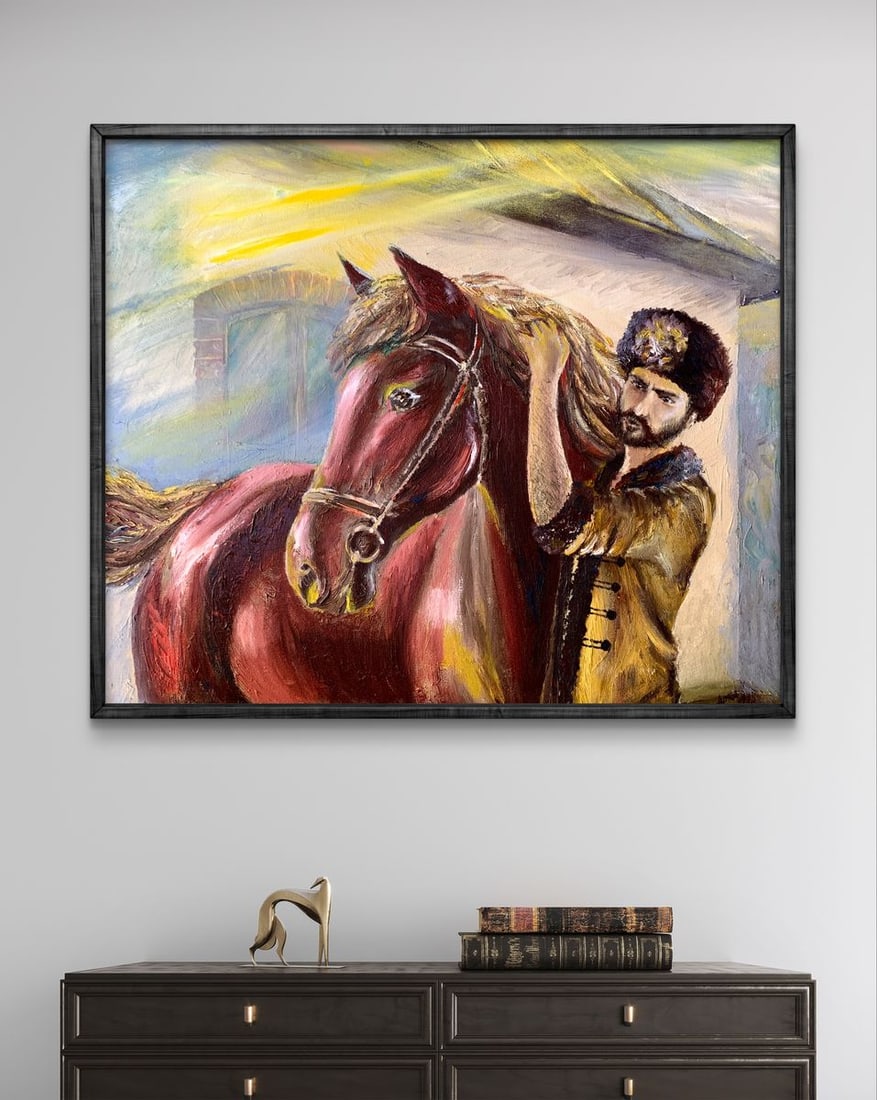 Oil painting Brown horse near the house Dmitry Arkadyev - 2