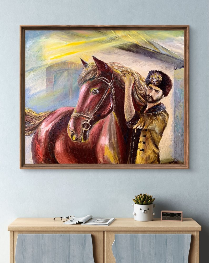 Oil painting Brown horse near the house Dmitry Arkadyev - 3