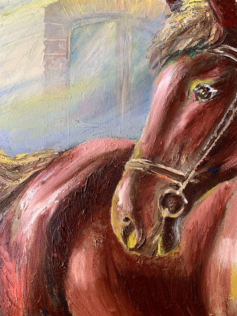 Oil painting Brown horse near the house Dmitry Arkadyev - 5