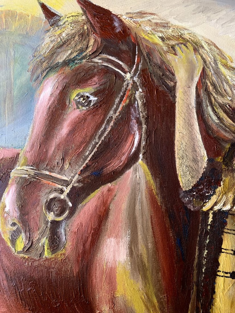 Oil painting Brown horse near the house Dmitry Arkadyev - 7