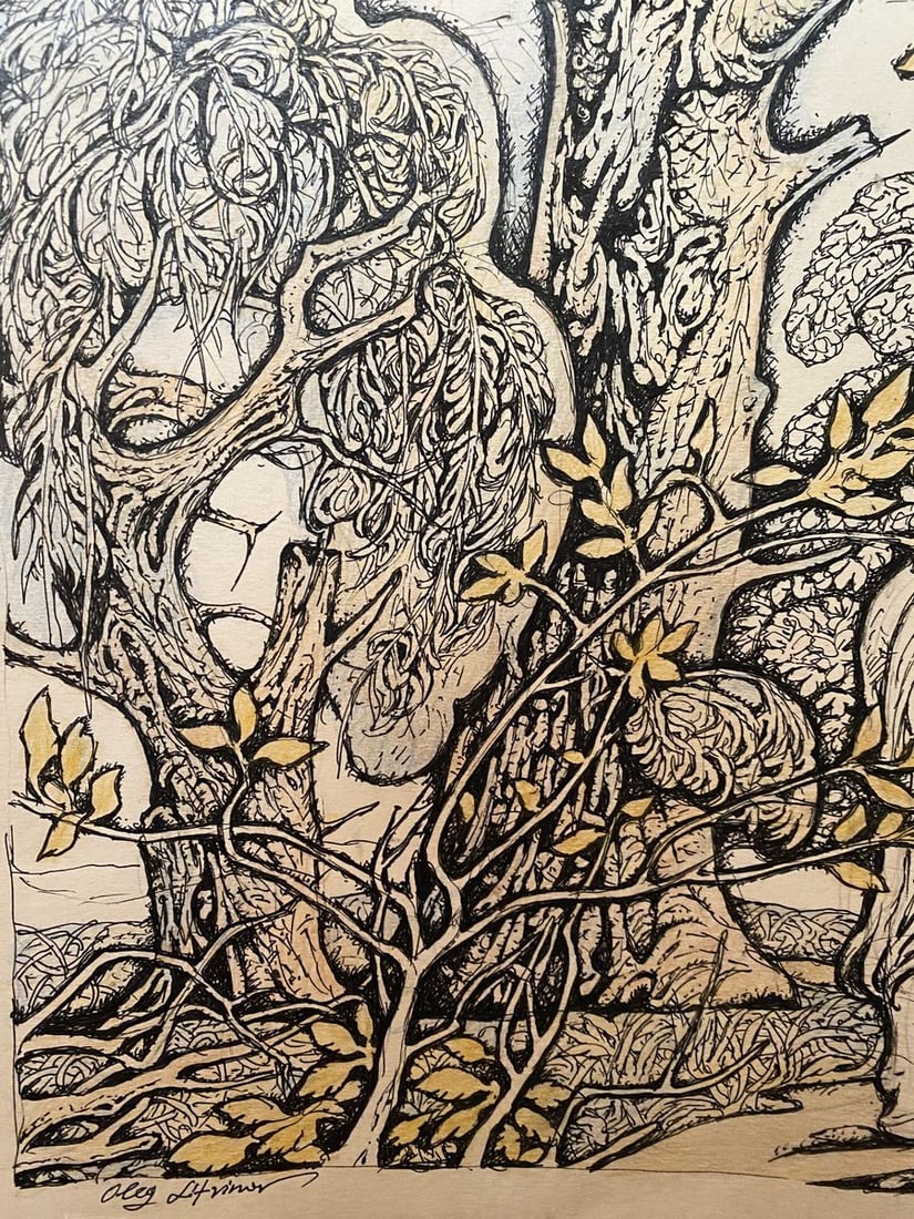 Pencil, mascara, painting White horse Litvinov Oleg Arkad'yevich - 3