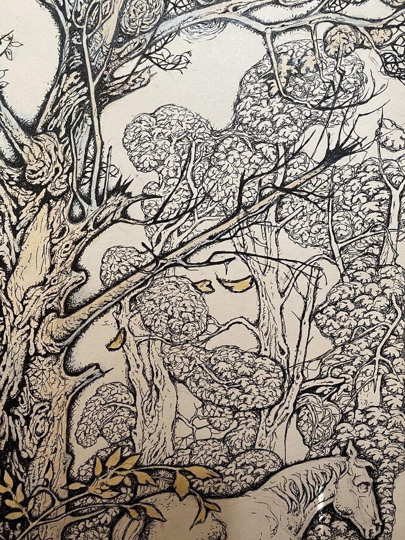 Pencil, mascara, painting White horse Litvinov Oleg Arkad'yevich - 5