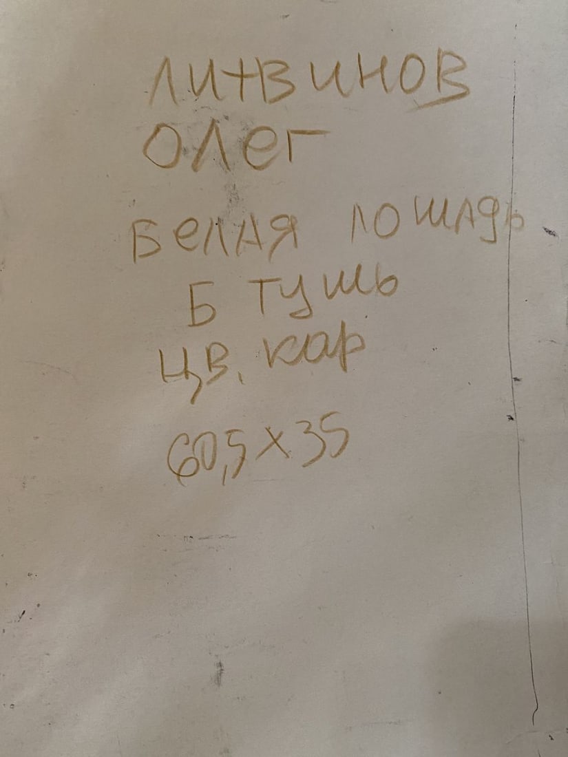 Pencil, mascara, painting White horse Litvinov Oleg Arkad'yevich - 9