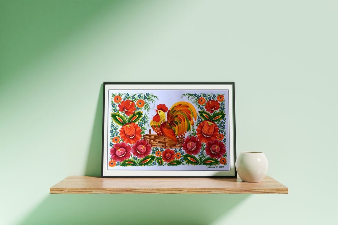 Acrylic painting Rooster portrait Trenbach K. - 2