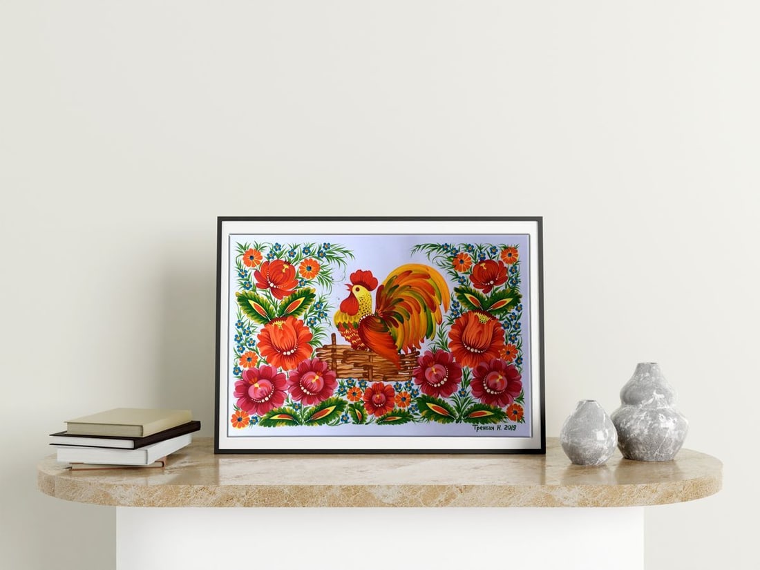 Acrylic painting Rooster portrait Trenbach K. - 3