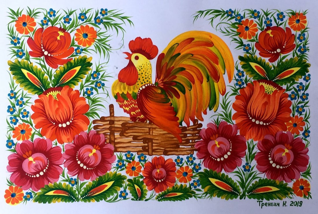 Acrylic painting Rooster portrait Trenbach K. - 4
