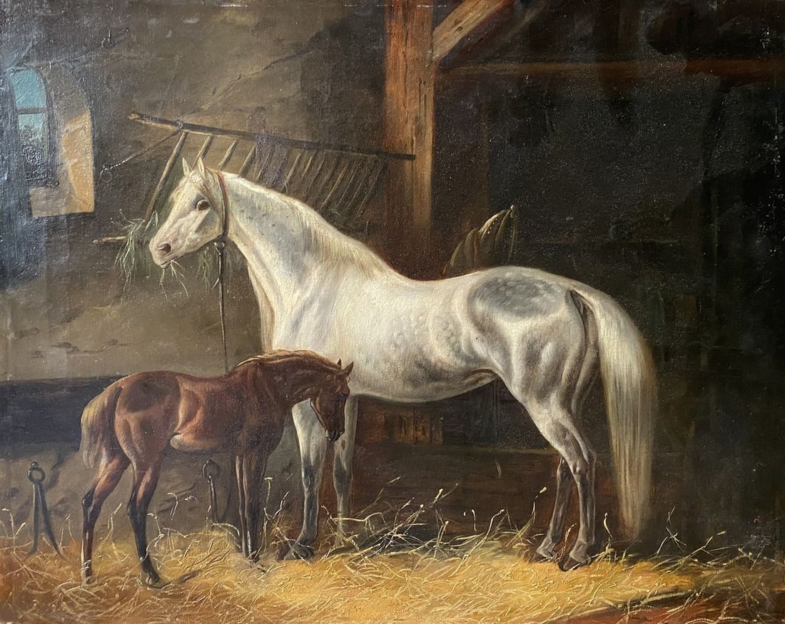 Oil painting Horses in the stall European artist (1 of 8)